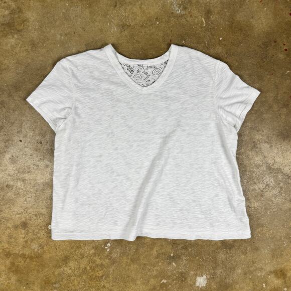 Wilt Women’s Small White Crew Crop Boxy Slub Tee Lace Back Top Made in USA - Picture 1 of 10